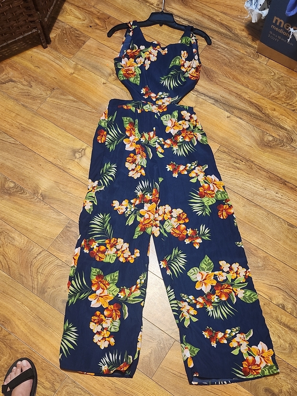 Ambiance Navy Floral Cutout Wide-Leg Jumpsuit